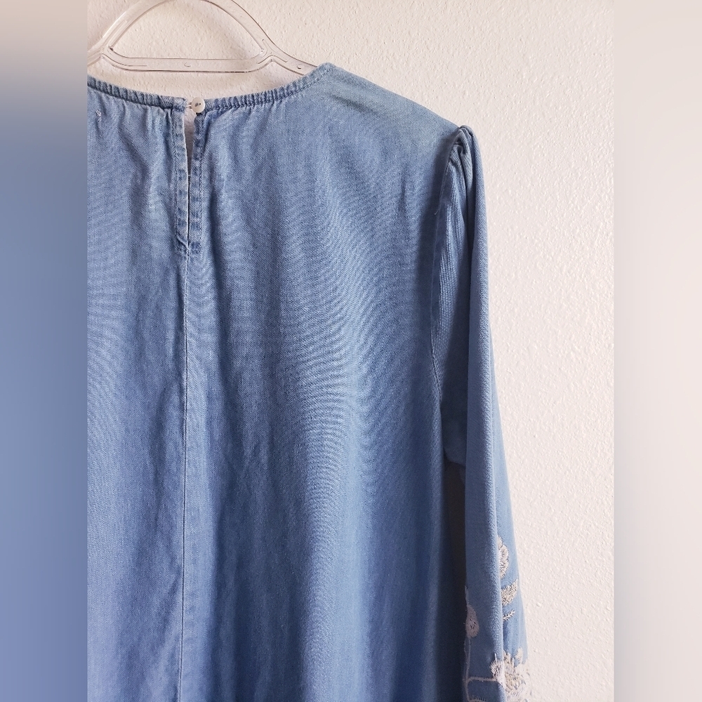 Versona Embroidered Chambray Long Sleeve Dress - Picture 7 of 8